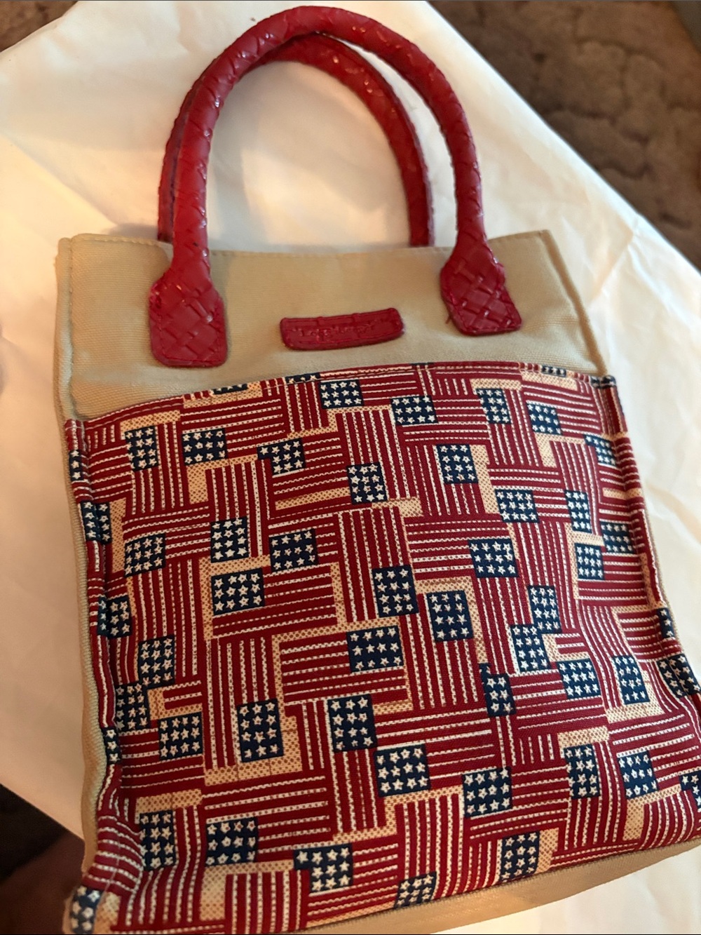 Longaberger Red, Blue and Cream Americana Pattern Tote